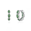 Silver huggie hoop earrings with green marquise-cut gems in a polished metal setting - 24K / Silver-Green Marquise Rhinestone (W80336-SS-1)