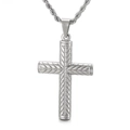 Vintage silver stainless steel cross pendant with engraved herringbone pattern for men - Silver Herringbone Pattern Cross Pendant (KP81695-KFC)