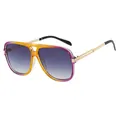 Fashionable double-bridge pilot sunglasses featuring purple and orange gradient frames - Yellow Purple Gradient Gray Lens