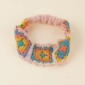 Ethnic style granny square crochet headband with colorful floral patterns and elastic strap - Light Pink (Colorful Square)