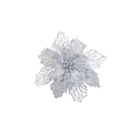 Close-up of glittery silver artificial flower with intricate hollow-out petal details - 8.5cm / Silver