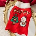 Pull de Noël pour animaux en rouge avec texte HAPPY et motif de bonhomme de neige hiver - Pull Bonhomme de Neige Rouge