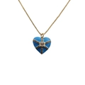 Collier cœur doré avec pendentif en émail bleu et détails de croix en pierres colorées - Bleu