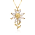 Close-up of golden sunflower pendant with sparkling marquise zircon petals and crystal chain - E451-White Marquise Zirconia Flower