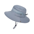 Grey wide brim outdoor sun hat with breathable mesh and adjustable chin strap - Gray