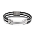 Bracelet pour homme en cuir tressé noir avec fil d'argent et fermoir magnétique brossé - Ton Argent (KB161159-KLHQ)