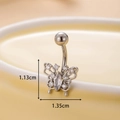 Silver stainless steel butterfly belly ring with zircons, size 1.13cm by 1.35cm - Style 6-Butterfly / Silver
