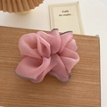 Pink large organza hair scrunchie with contrast grey stitching on light wood surface - Large / Pink (Grey Piping)