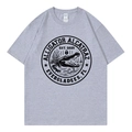 Gray crewneck t-shirt with black Alligator Alcatraz circular graphic print design - Grey 317