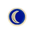 Blue enamel round brooch with gold crescent moon and metallic border detailing - Moon / Blue