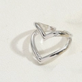 Adjustable silver heart open ring featuring minimalist hollow design and small crystals - Hollow Out / Silver