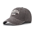 Close-up of Florida Miami 1822 embroidery on washed charcoal grey baseball cap - Adjustable / Coffee