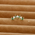 Golden cartilage earring with green zircon daisy petals and marquise gemstones - Gold Curved Crown Style