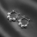 Retro baroque pearl stud earrings featuring five pearls in horseshoe shape silver setting - Silver