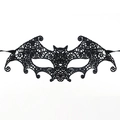 Elegant black lace bat mask with intricate embroidery for Halloween and masquerade - Large Bat