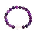 Handmade purple agate beaded bracelet with a white turquoise cross pendant on white background - Purple Striped Cross