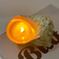 Natural conch shell scented candle with yellow wax and warm flickering flame - Green Shell Candle [Approx. 9cm] / Freesia [Boxed]