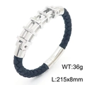 Bracciale da uomo in pelle nera intrecciata con chiusura in acciaio argento e cristalli - Stile Griglia Intarsiata Cava-Acciaio (Stile B Acciaio KB163590-KFC)