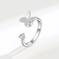 Adjustable S925 sterling silver spinning butterfly ring with sparkling zircon crystals - AJ250 Silver Butterfly (S925) / Adjustable Open