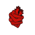 Unique red heart enamel pin featuring intertwined arms design on black metal base - Hug