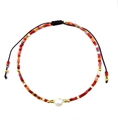 Handmade woven bohemian bracelet with colorful seed beads and a central pearl accent - Brown Rope/Central Pearl/Colorful Seed Bead(BR0233)