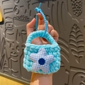 Handmade crochet mini fruit coin purse in light blue with star detail and bead chain - Pentagram Decor (Blue)