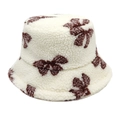 Cappello bucket invernale in lana di agnello con motivi a farfalla color crema e marrone - M(56-58cm) / Bianco