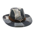 Cappello da cowboy vintage in patchwork denim blu con fascia in pelle e stemma testa di toro - Taglia unica / Nero (M Denim Testa di Toro Bianca)