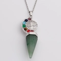 Collana Albero della Vita con pietre chakra e ciondolo a cono in cristallo verde - Avventurina + Catena a O