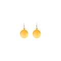 Close-up of yellow reflective disco ball earrings with silver metal hooks for party wear - Solid Yellow Disco Ball Earrings