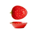 Ceramic strawberry hamster food bowl with red finish and green leaf handle design - Strawberry Small Bowl