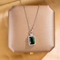 Emerald cut green gemstone pendant on silver titanium steel cross chain necklace - 59#xl1779-24 Emerald Green Perfume Bottle