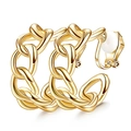 Close-up of golden chain-style clip-on earrings with soft white cushions for non-pierced ears - Gold Chain Style