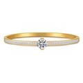 Elegant gold titanium steel open bangle featuring a round green zircon and pavé setting - Gold Large Center Zircon