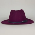 Vintage plum wool felt fedora with a black leather buckle strap for a classic look - Burgundy