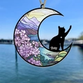 Dettaglio dell'acchiappasole a mezzaluna con effetto vetro colorato e gatto personalizzato - 10*10*0.4cm / Stile 4-Cuore Floreale Gatto Luna