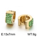 Gold-finish stainless steel hoop earrings with sparkling green zircon insets - Gold-Green Stone (KE108265-TGD)