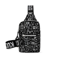 Crossbody chest bag with black and white letter print and wide jacquard strap - Black
