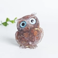Crystal owl figurine with brown and gold stones, blue eyes, for office desk decoration - Red Agate