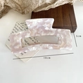 Pink marble acetate square hair claw clip with floral texture and 10cm size marking - Large / Pink White Large