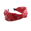 Red paisley print headband with twist knot design and elastic black band for women - Paisley Knot (FK-B363 Red)