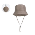 Foldable khaki winter bucket hat with ear protection and adjustable windproof strap - Coffee
