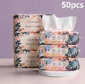 Soft disposable face towels in pink floral packaging 50pcs pack for facial cleaning - Blooming Flowers Design 20x20cm 50 Pcs