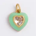 Mint green enamel heart pendant with sparkling central crystal in golden finish - M651376 / Light Green