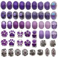Selection of purple DIY large hole charms including crystal beads and floral patterns - Purple Resin Alloy Enamel Set - 50Pcs
