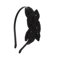 Detail of bohemian handmade black beaded headband with crystals and leaf pattern - Style 2 (Black)