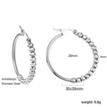 Minimalist silver stainless steel hoop earrings with bead decoration 35x39mm - Beaded Hoop Style (EA313101S)