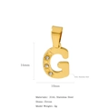 Pendentif lettre G en acier inoxydable 316L doré avec zircone, 16x10mm - Lettre G