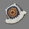 Handmade crochet bucket hat with colorful retro granny square floral knit pattern - One Size / Coffee Blue Daisy Hat