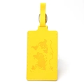 Bright yellow PU leather luggage tag featuring a detailed world map and flight path pattern - Luggage Tag / Yellow